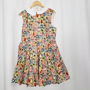 Tulip B Size L Dress Graphic print Animal Postage Stamp Peter Pan Collar